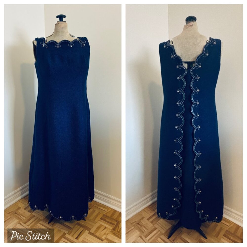 Beautiful Vintage Wool Blend Dress -Crystal and Sequin Embellishment (size 10)